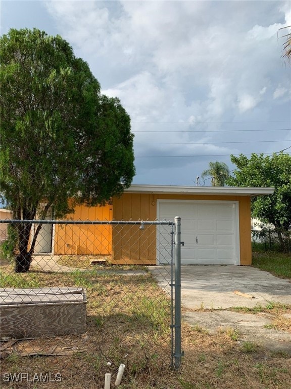 exterior space featuring a garage