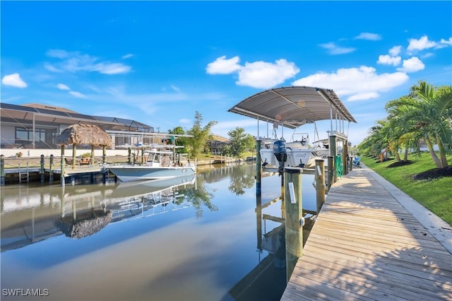 dock area with a water view