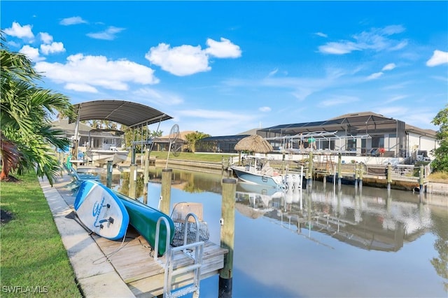 view of dock with a water view