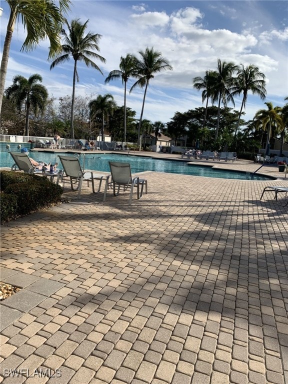 view of swimming pool featuring a patio