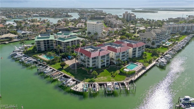 bird's eye view featuring a water view