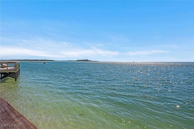 property view of water featuring a boat dock