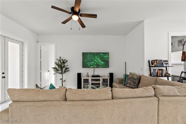 living room with ceiling fan