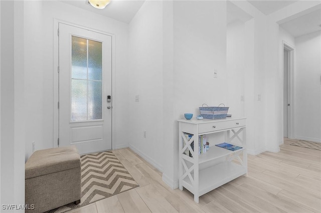 foyer entrance with light hardwood / wood-style floors