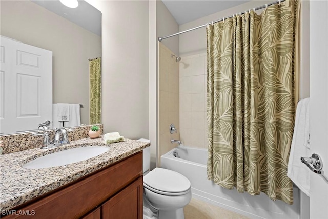 full bathroom featuring shower / tub combo, vanity, and toilet