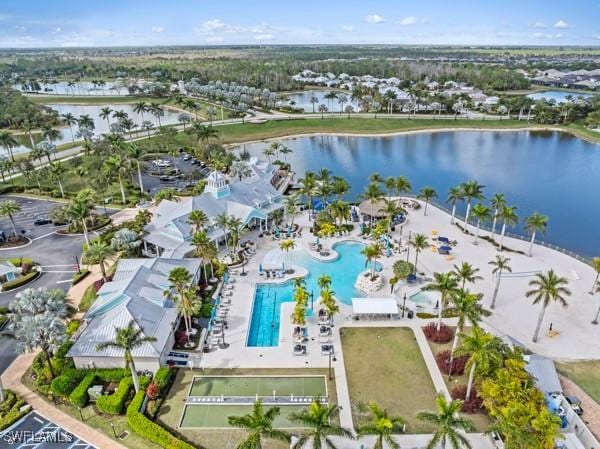 aerial view with a water view