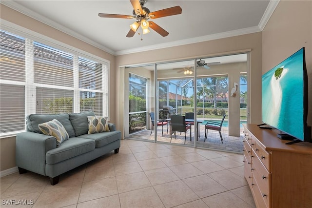 sunroom featuring ceiling fan