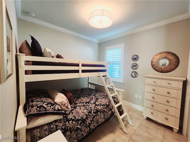 tiled bedroom featuring crown molding