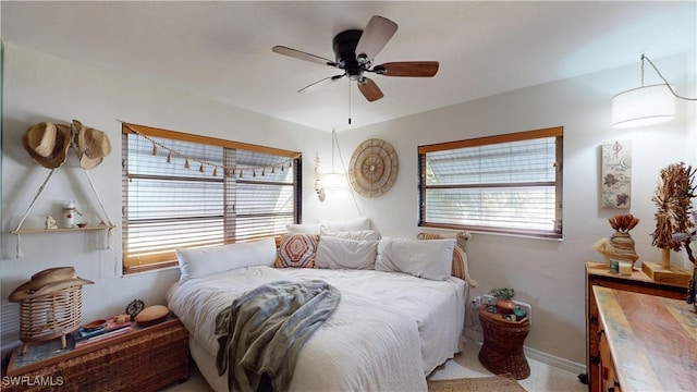 bedroom featuring ceiling fan