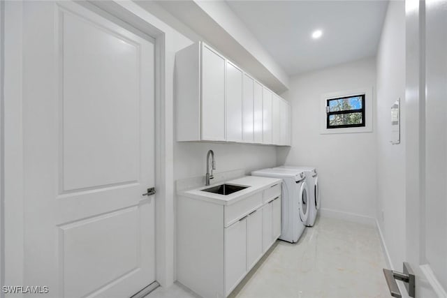 1312 Trail Terrace Dr, Naples, FL 34103 - laundry room featuring cabinet space, washer and dryer, recessed lighting, and baseboards