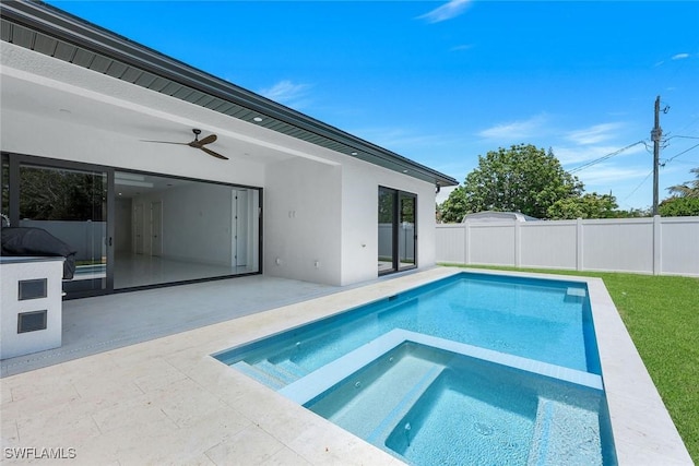 1312 Trail Terrace Dr, Naples, FL 34103 - view of pool with a patio, a fenced backyard, ceiling fan, and a pool with connected hot tub