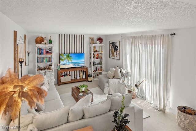 living room with a textured ceiling