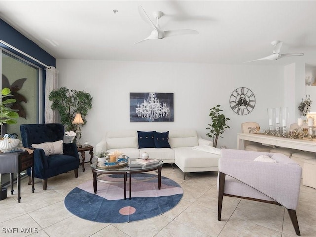 1045 Tarpon Cove Dr Unit 102, Naples, FL 34110 - living room featuring ceiling fan and light tile patterned floors