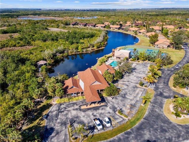 aerial view with a water view