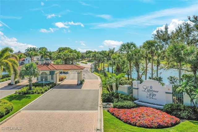 exterior space with a water view