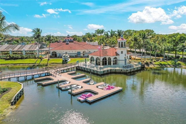 view of dock with a water view