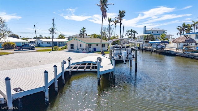 view of dock with a water view