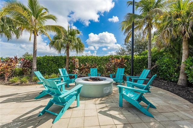 view of patio featuring a fire pit