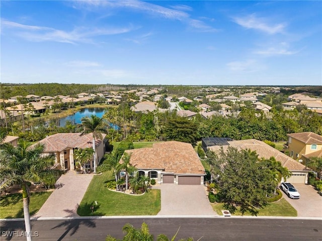 aerial view with a water view