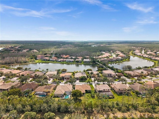 aerial view featuring a water view