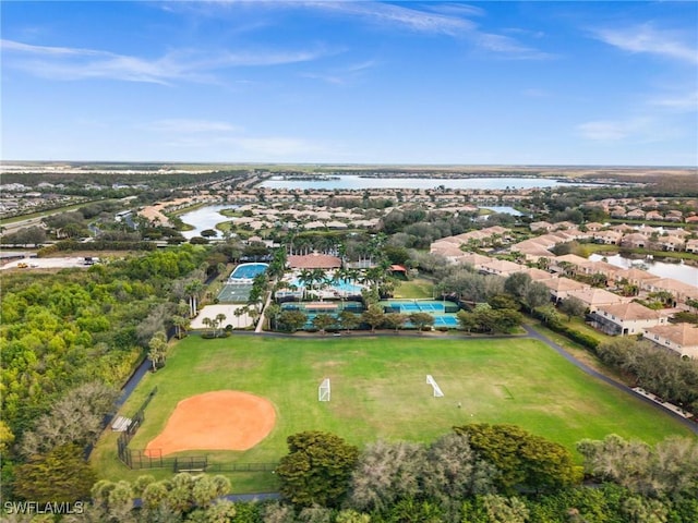 aerial view with a water view