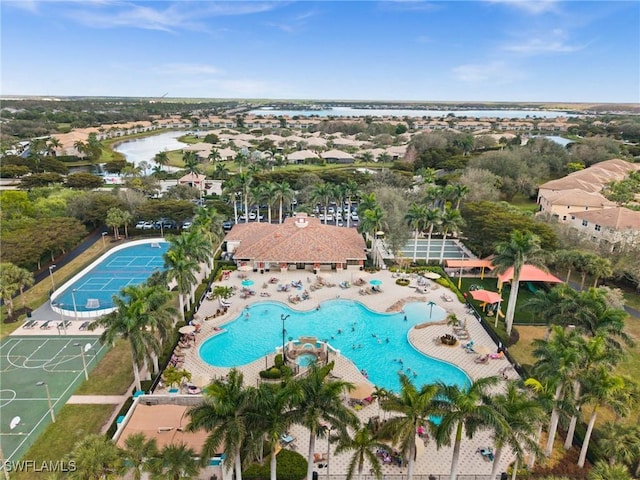 bird's eye view featuring a water view