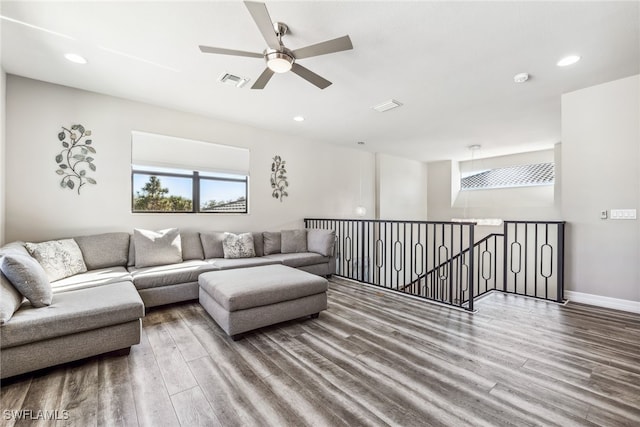 4641 Azalea Dr, Naples, FL 34119 - living area with visible vents, wood finished floors, ceiling fan, and recessed lighting