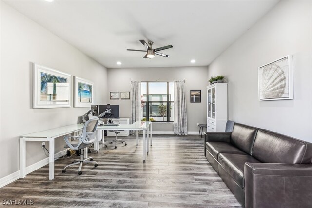 4641 Azalea Dr, Naples, FL 34119 - office space with baseboards, wood finished floors, ceiling fan, and recessed lighting