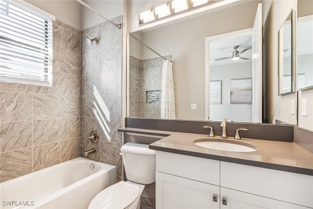 4641 Azalea Dr, Naples, FL 34119 - bathroom with toilet, shower / tub combo with curtain, vanity, and a ceiling fan