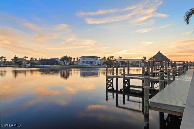 view of dock with a water view