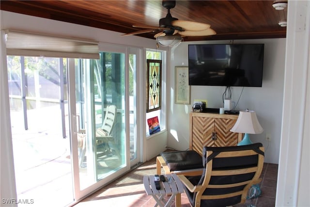 doorway featuring wooden ceiling