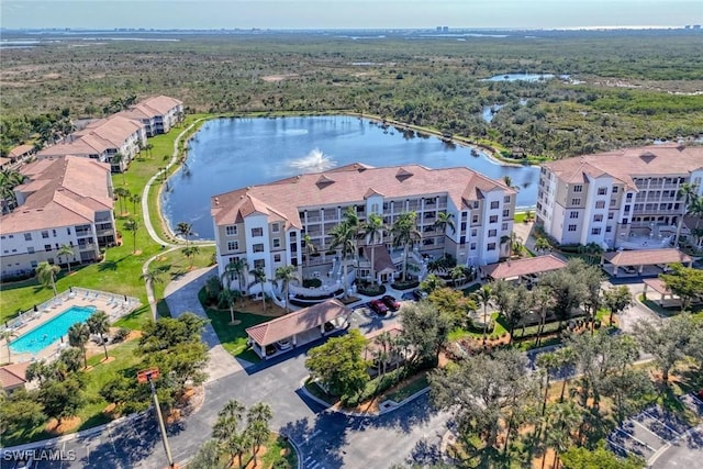 bird's eye view featuring a water view