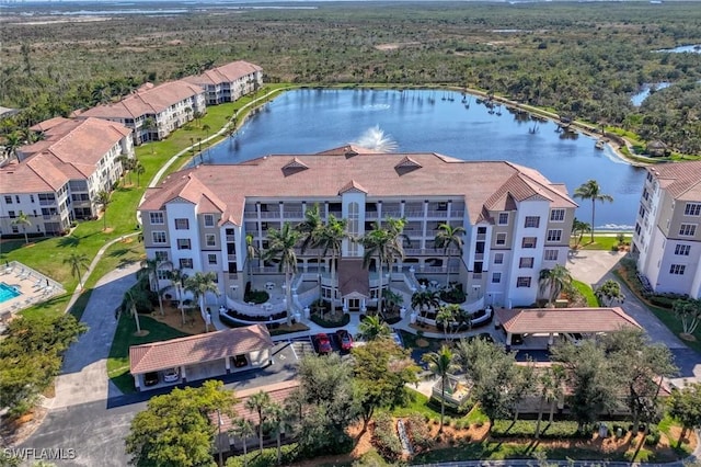 aerial view with a water view