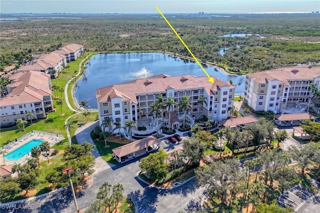 aerial view with a water view