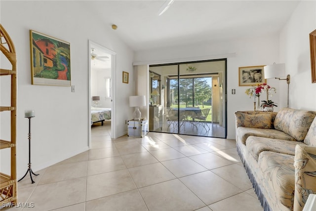 living room with light tile patterned flooring