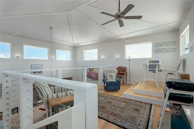 interior space featuring ceiling fan and light hardwood / wood-style flooring