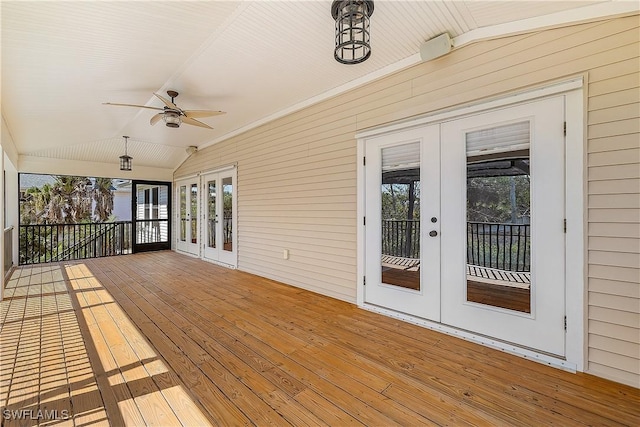 1538 Wilton Ln, Sanibel, FL 33957 - wooden terrace with ceiling fan and french doors