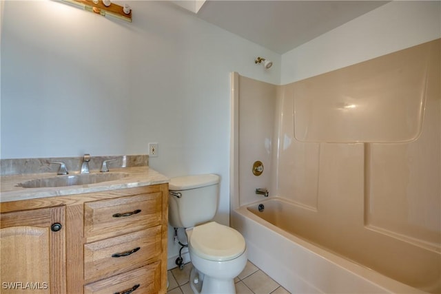 full bathroom featuring vanity, toilet, bathing tub / shower combination, and tile patterned flooring