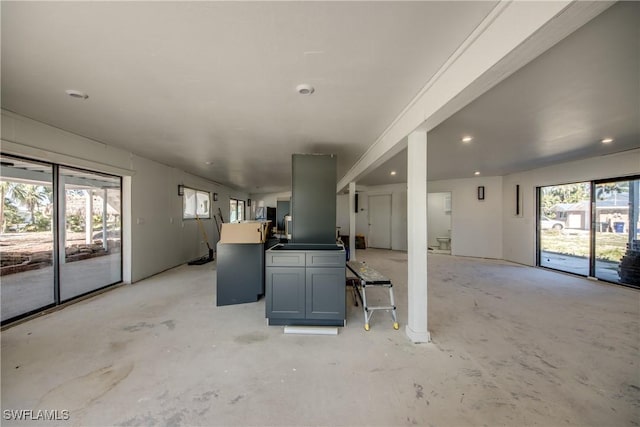 interior space featuring gray cabinets and plenty of natural light