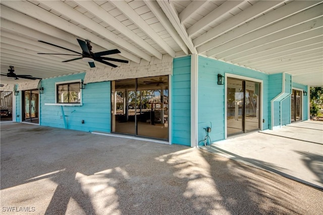 view of patio featuring ceiling fan