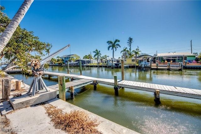 dock area with a water view