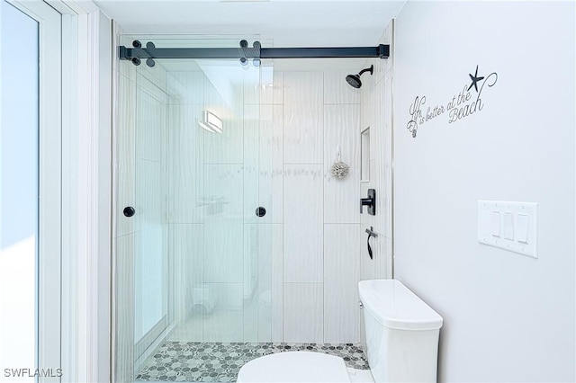 bathroom featuring toilet and walk in shower