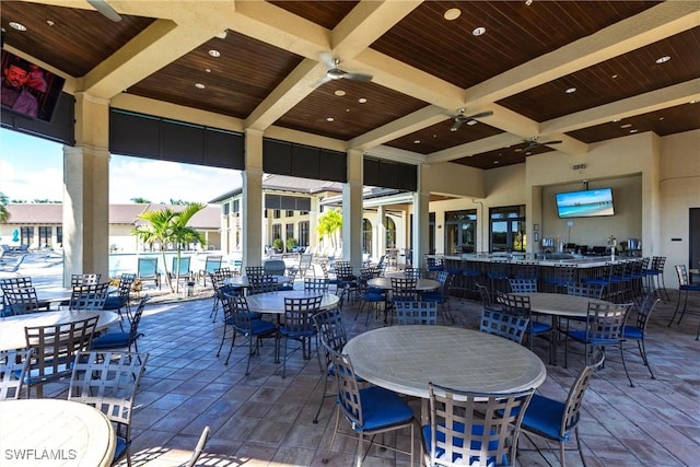 view of patio with a gazebo and ceiling fan