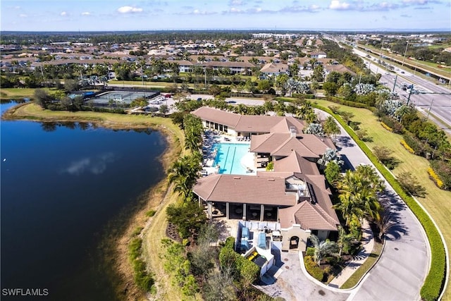 aerial view featuring a water view