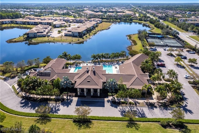 bird's eye view featuring a water view