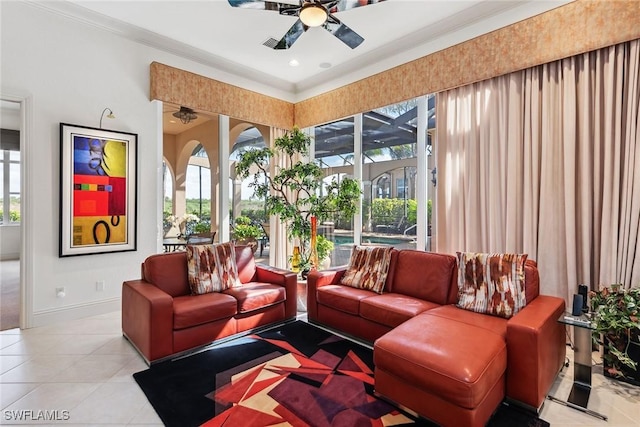 interior space featuring ceiling fan