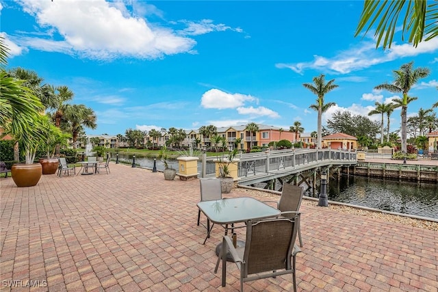 view of patio / terrace featuring a water view