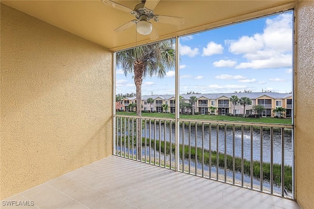 20131 Estero Gardens Cir Unit 205, Estero, FL 33928 - balcony featuring a residential view, ceiling fan, and a water view
