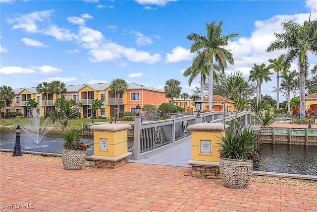 view of patio / terrace with a water view