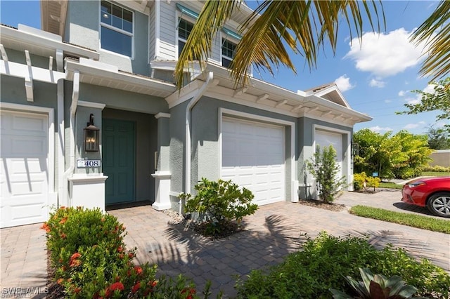 exterior space with a garage